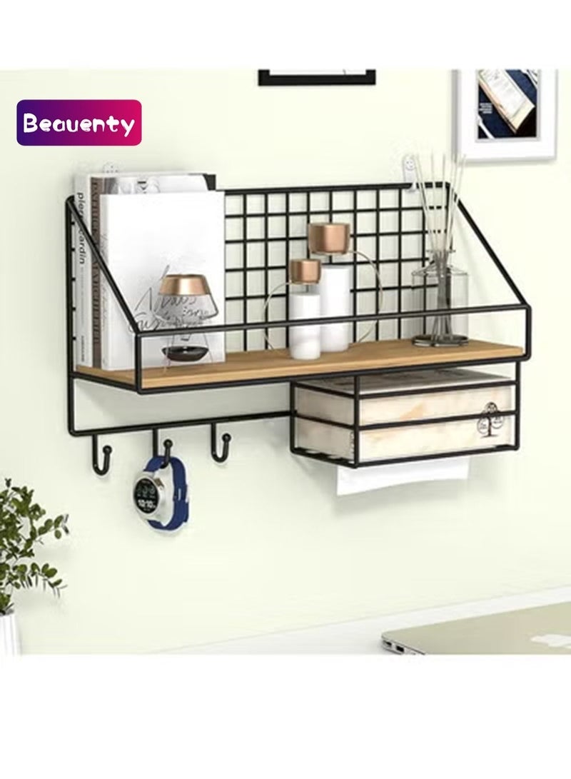 Beauenty Metal and Wood Wall Mounted Storage Shelves, Black - Image 1